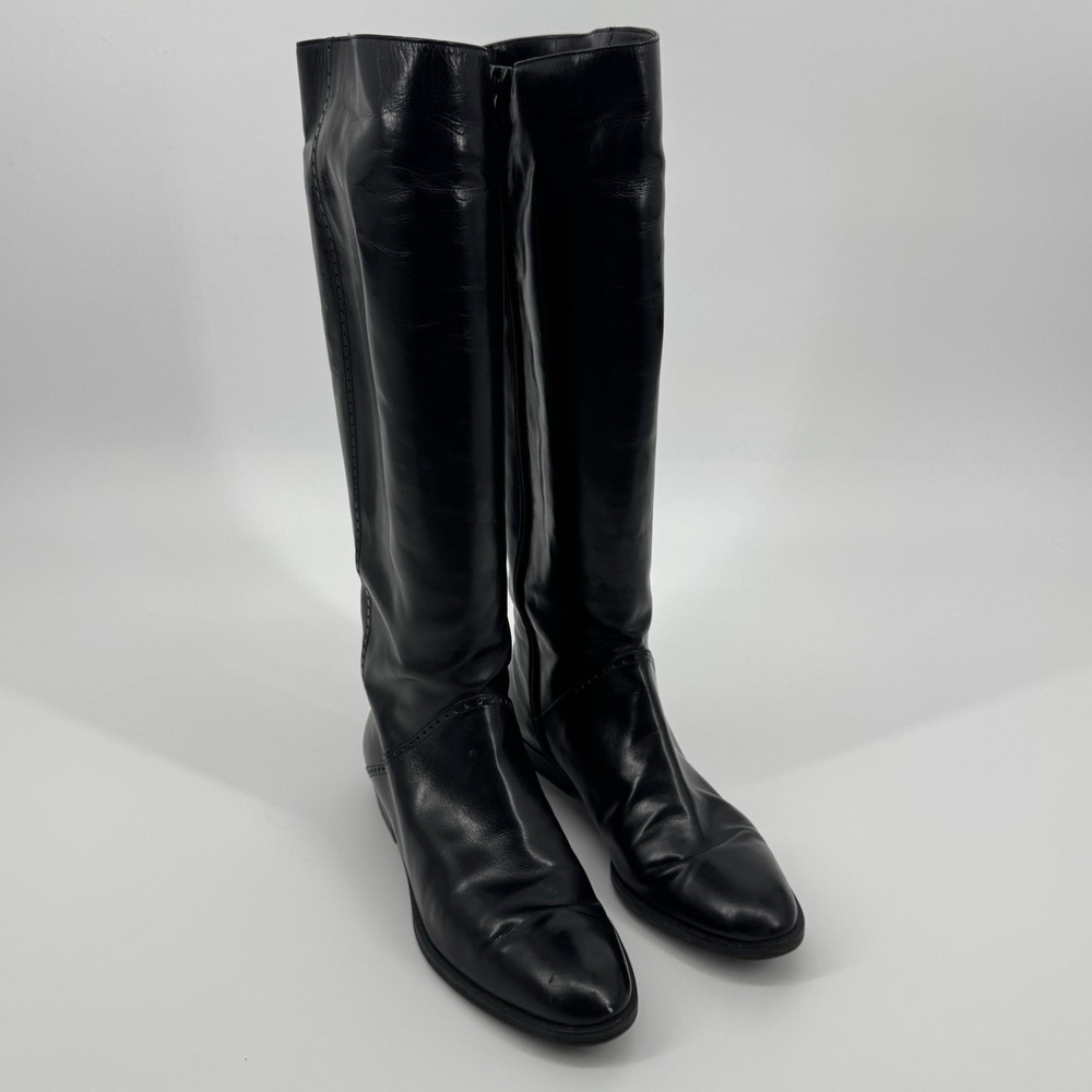 Vintage Salvatore Ferragamo Tall Black Leather Boots Size‎ 8 B Old Money Luxury